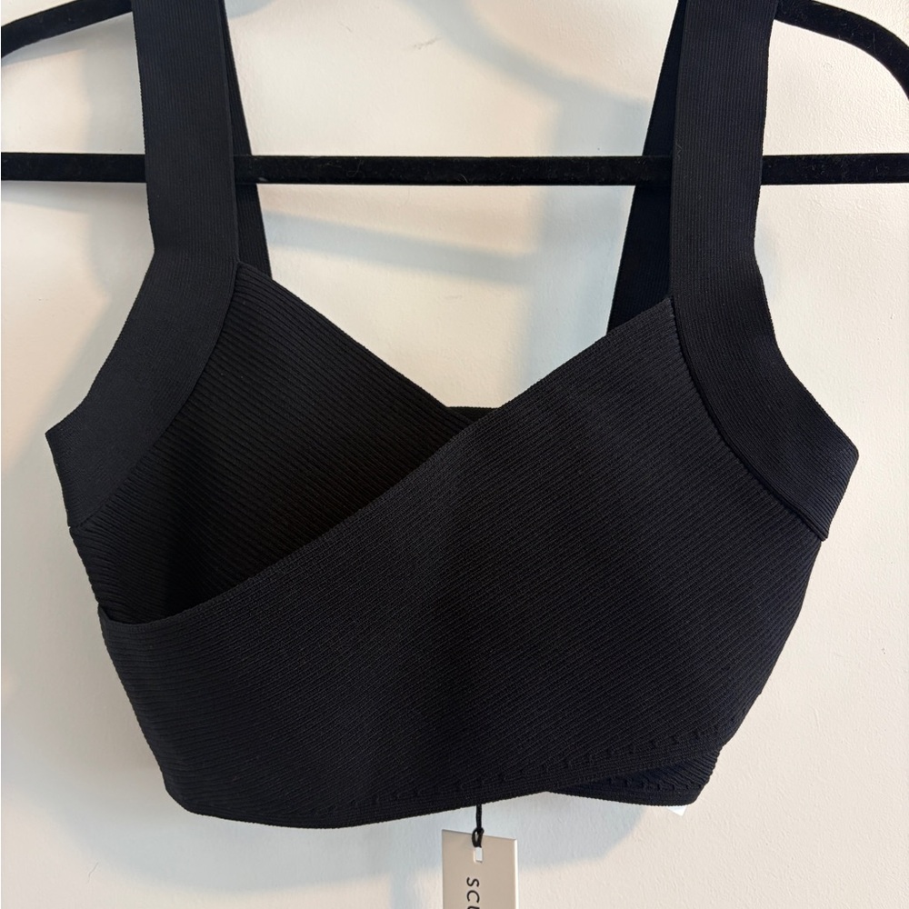 Babaton Sculpt Knit Black Ribbed Bra Top